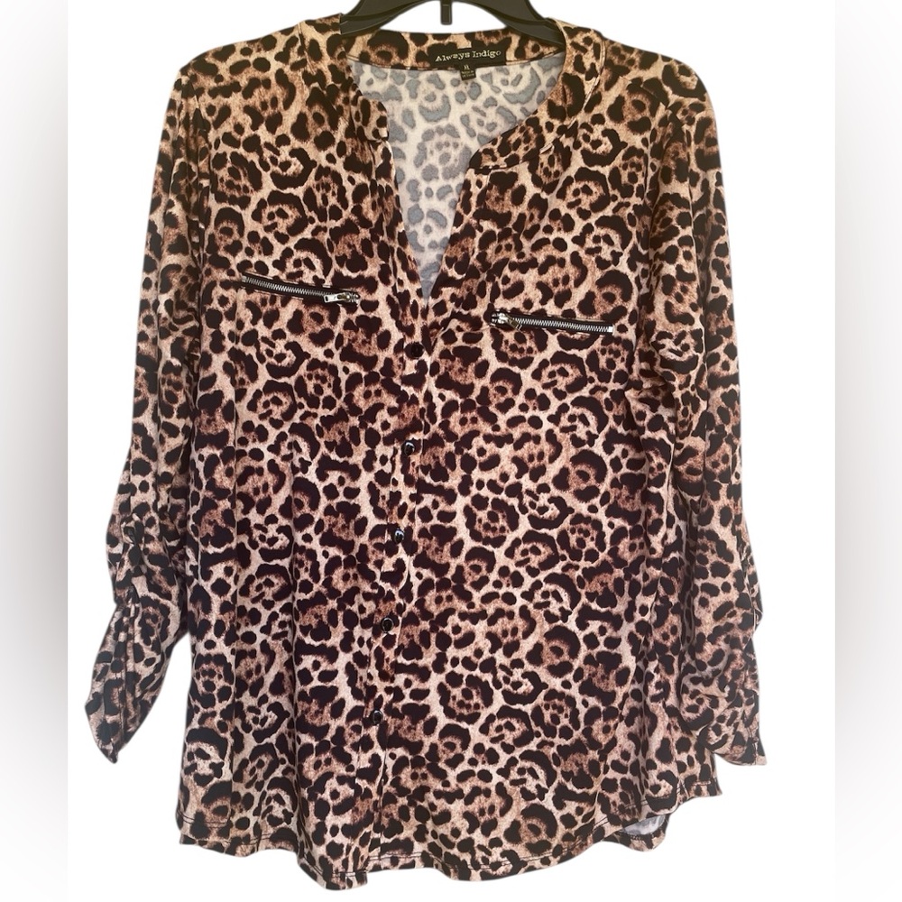 Leopard Print Shirt for Women by Always Indigo. Size XL.